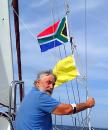 Day 33.  Just outside Richards Bay we raise the courtesy flag and the 